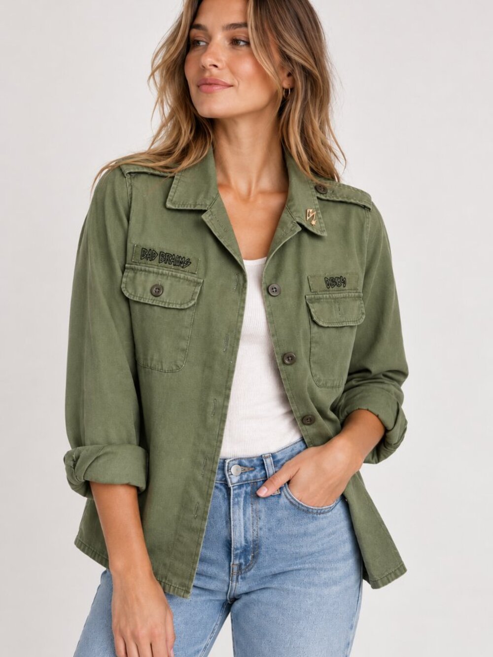 OBEY x Bad Brains Military Woven Shirt Jacket Army Green S